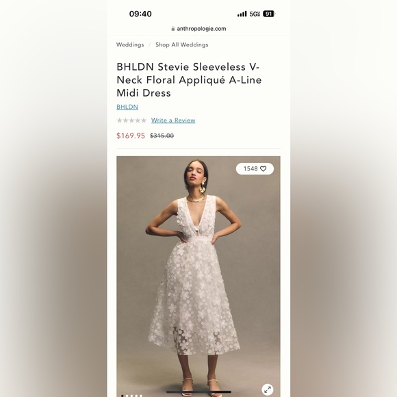 BHLDN Stevie Sleeveless V-Neck Floral Appliqué A-Line Midi Dress - XL - Picture 1 of 13